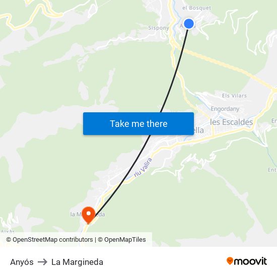 Anyós to La Margineda map
