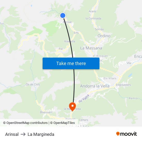 Arinsal to La Margineda map