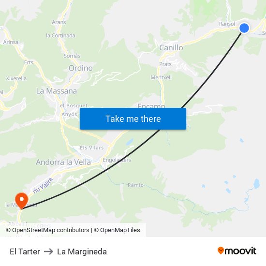 El Tarter to La Margineda map