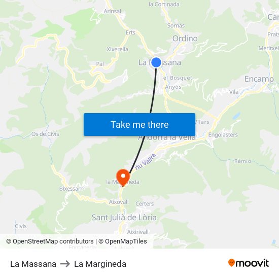 La Massana to La Margineda map