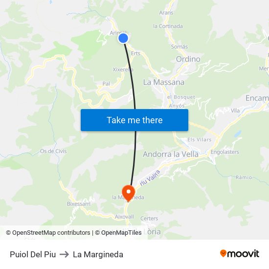 Puiol Del Piu to La Margineda map