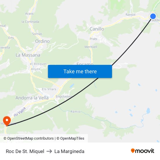 Roc De St. Miquel to La Margineda map