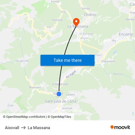 Aixovall to La Massana map