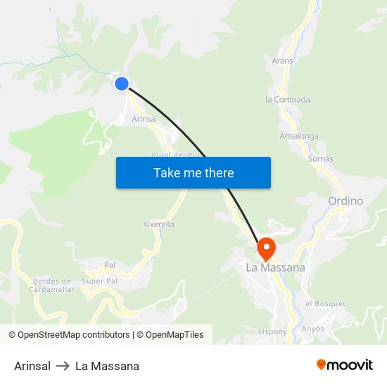 Arinsal to La Massana map