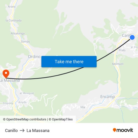 Canillo to La Massana map