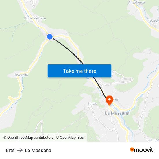 Erts to La Massana map