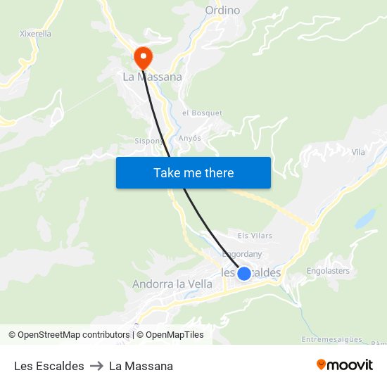 Les Escaldes to La Massana map