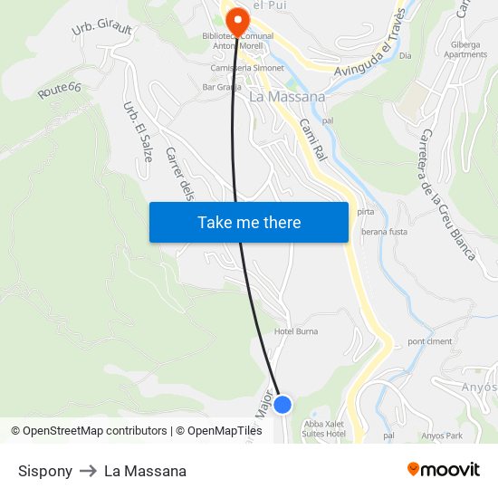 Sispony to La Massana map