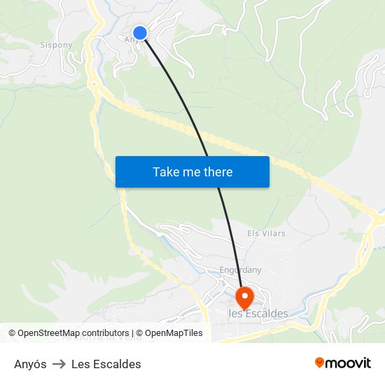 Anyós to Les Escaldes map