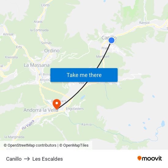 Canillo to Les Escaldes map