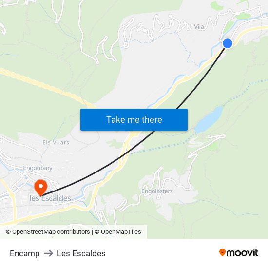 Encamp to Les Escaldes map
