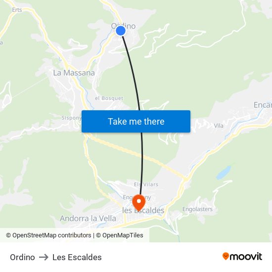 Ordino to Les Escaldes map