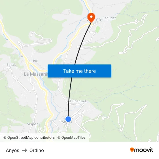 Anyós to Ordino map