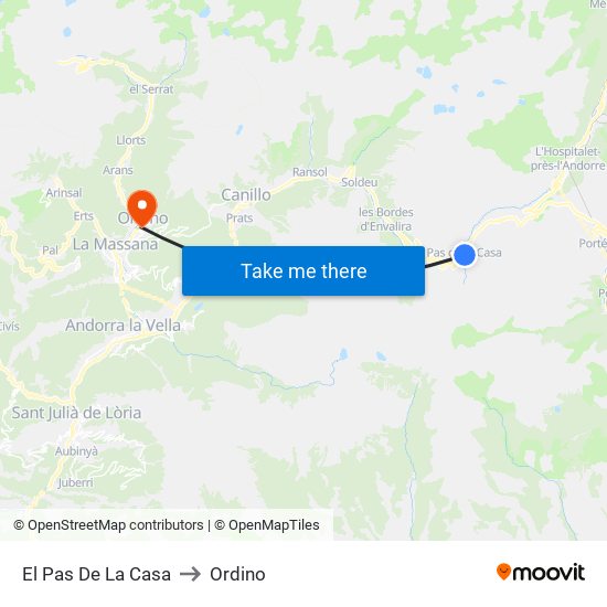 El Pas De La Casa to Ordino map