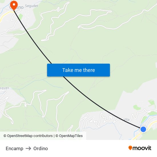Encamp to Ordino map
