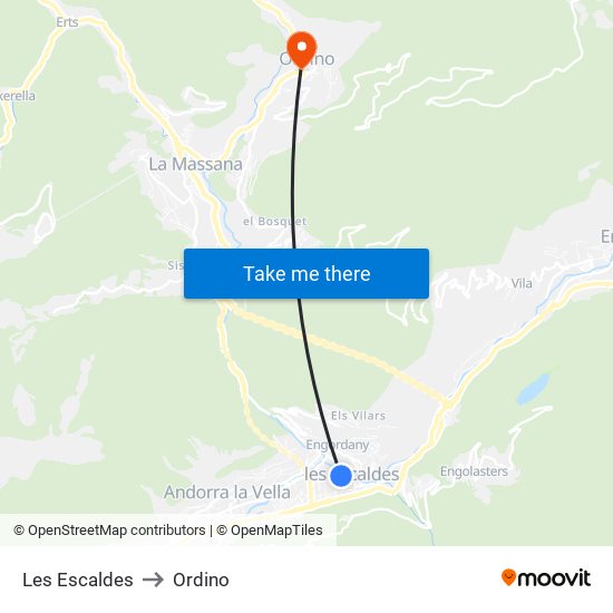 Les Escaldes to Ordino map