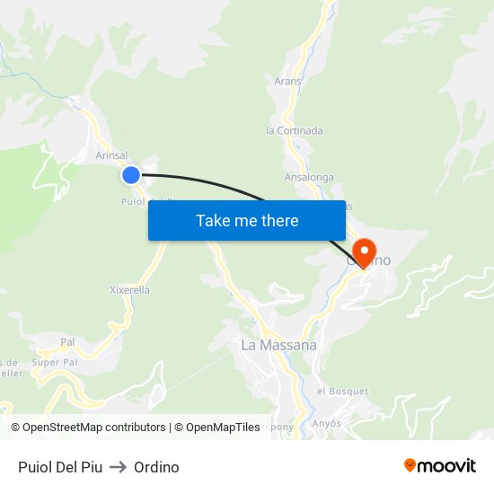 Puiol Del Piu to Ordino map