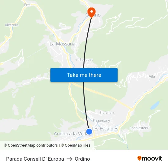 Parada Consell D’ Europa to Ordino map