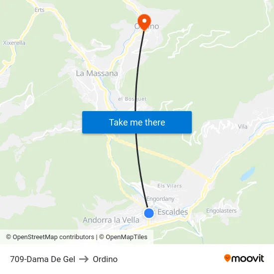 709-Dama De Gel to Ordino map