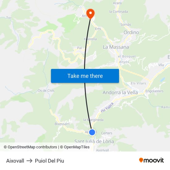 Aixovall to Puiol Del Piu map