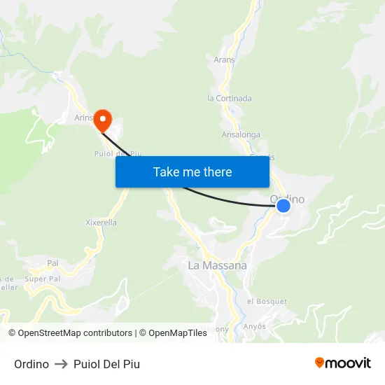 Ordino to Puiol Del Piu map