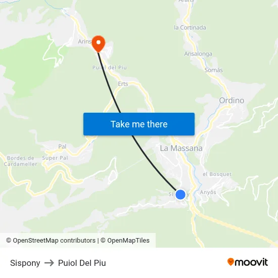 Sispony to Puiol Del Piu map