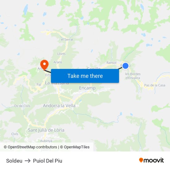 Soldeu to Puiol Del Piu map