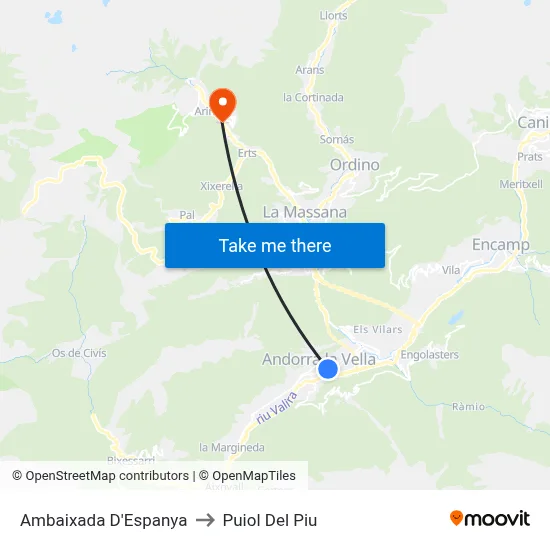 Ambaixada D'Espanya to Puiol Del Piu map