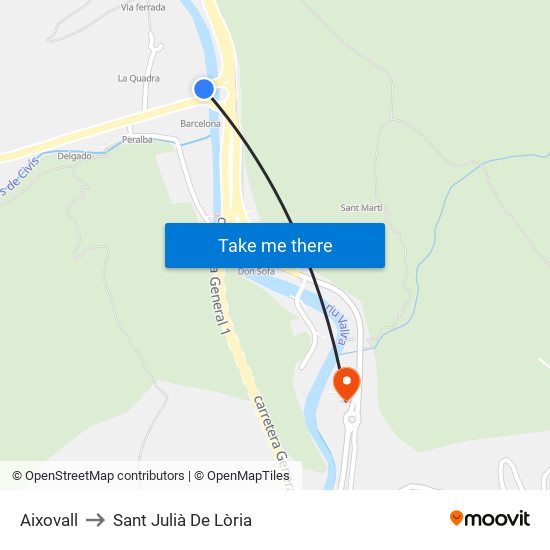 Aixovall to Sant Julià De Lòria map