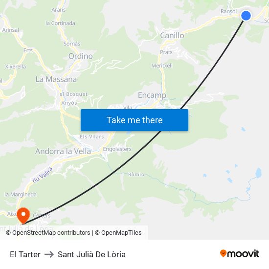 El Tarter to Sant Julià De Lòria map