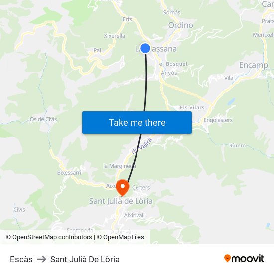 Escàs to Sant Julià De Lòria map