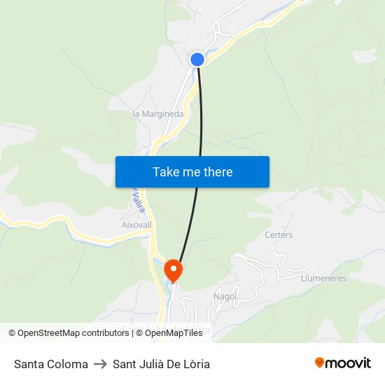 Santa Coloma to Sant Julià De Lòria map