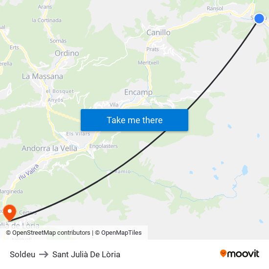 Soldeu to Sant Julià De Lòria map