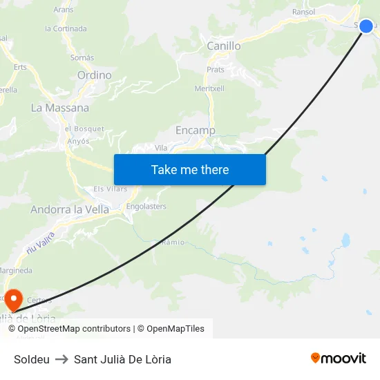 Soldeu to Sant Julià De Lòria map