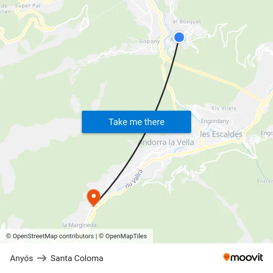 Anyós to Santa Coloma map