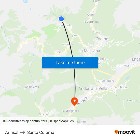 Arinsal to Santa Coloma map