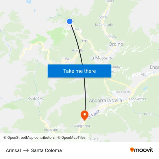 Arinsal to Santa Coloma map