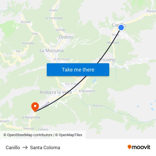 Canillo to Santa Coloma map