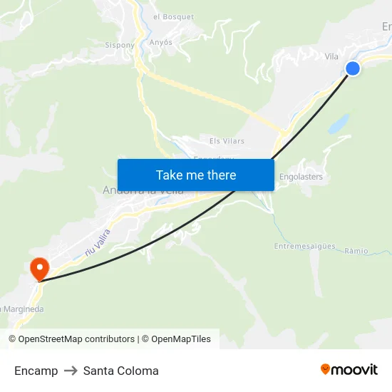 Encamp to Santa Coloma map