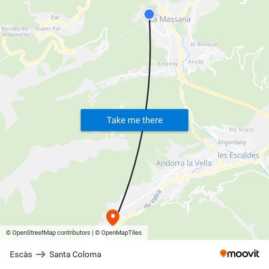 Escàs to Santa Coloma map