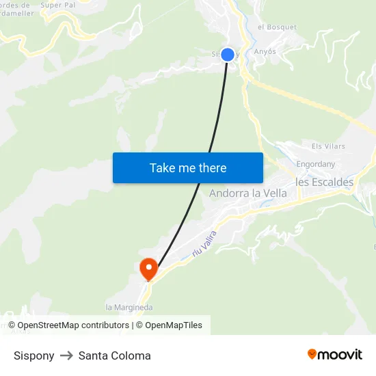 Sispony to Santa Coloma map