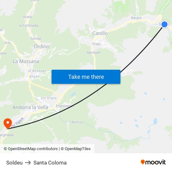 Soldeu to Santa Coloma map