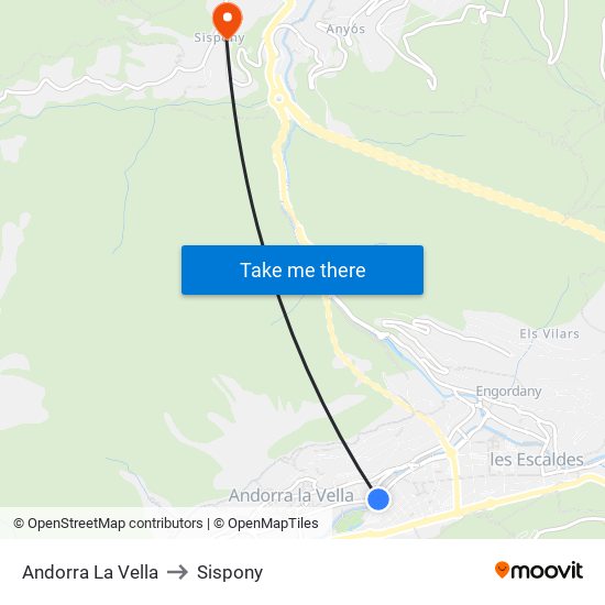 Andorra La Vella to Sispony map