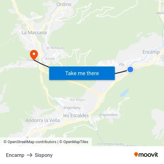 Encamp to Sispony map