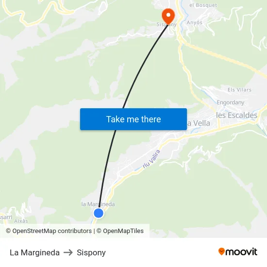 La Margineda to Sispony map