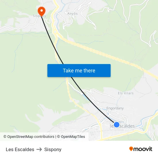 Les Escaldes to Sispony map