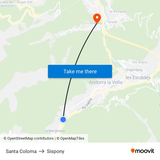 Santa Coloma to Sispony map