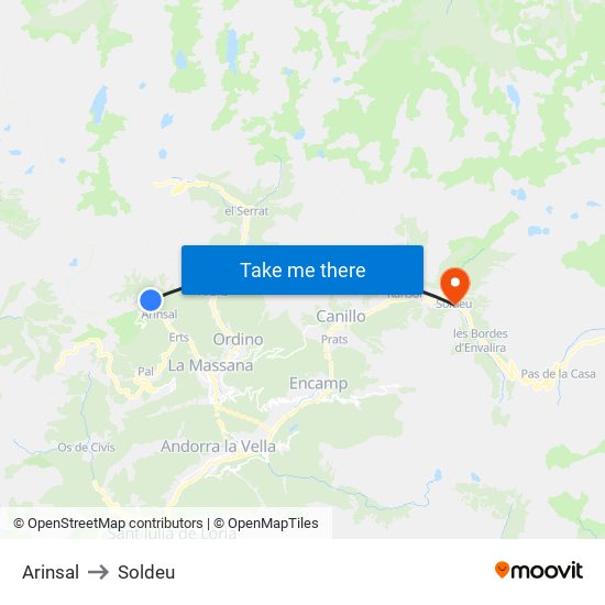 Arinsal to Soldeu map