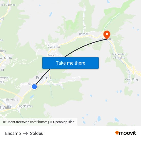 Encamp to Soldeu map