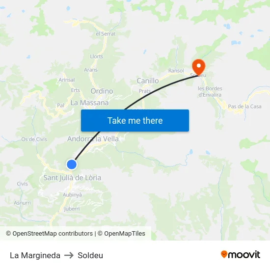 La Margineda to Soldeu map